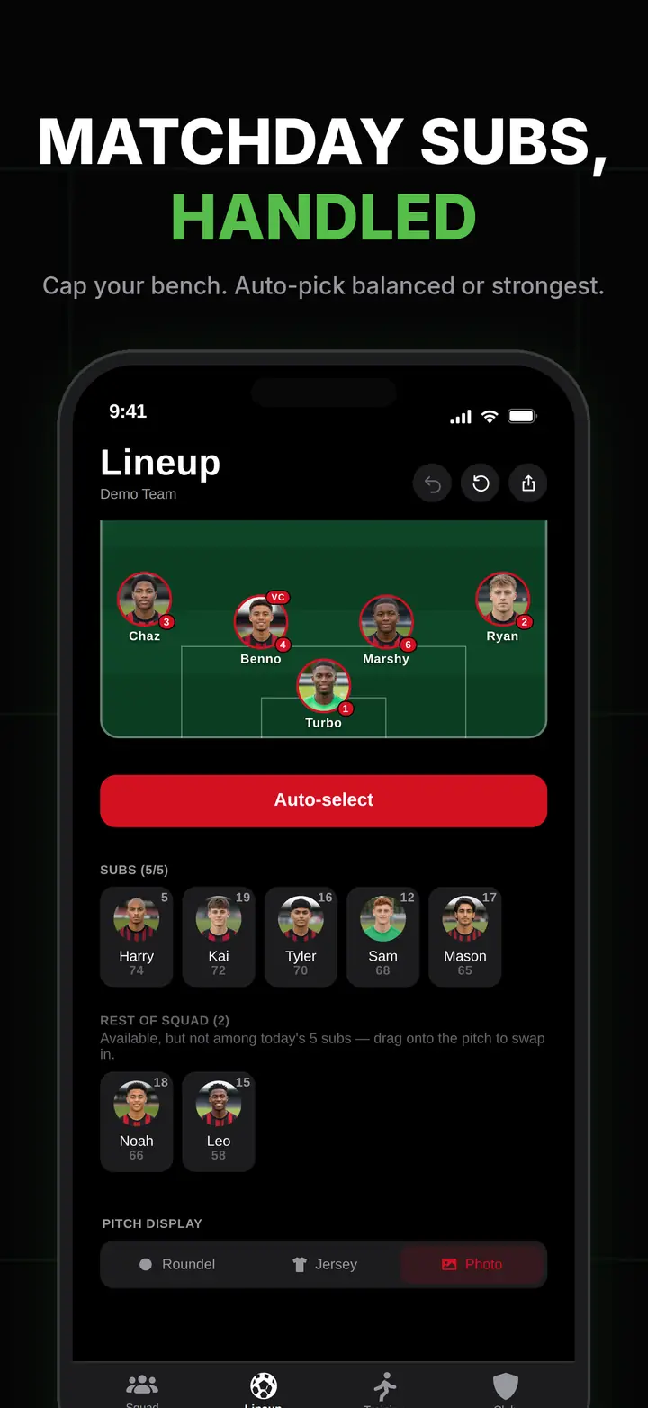 Matchday subs cap with auto-picked bench